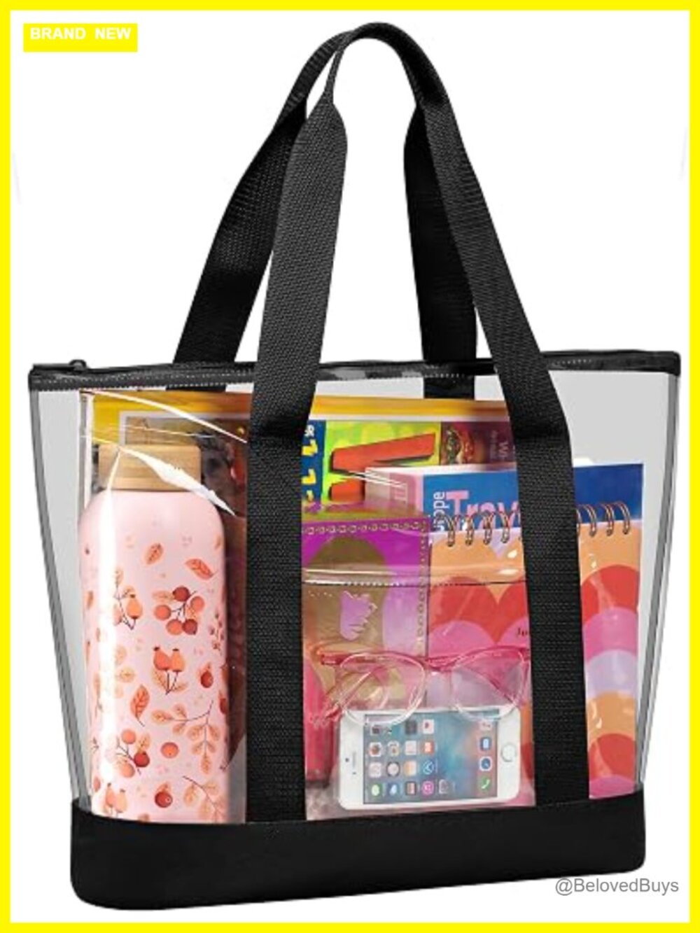 Clear PVC Tote with Zipper Closure and Long Shoulder Strap for Stadiums and